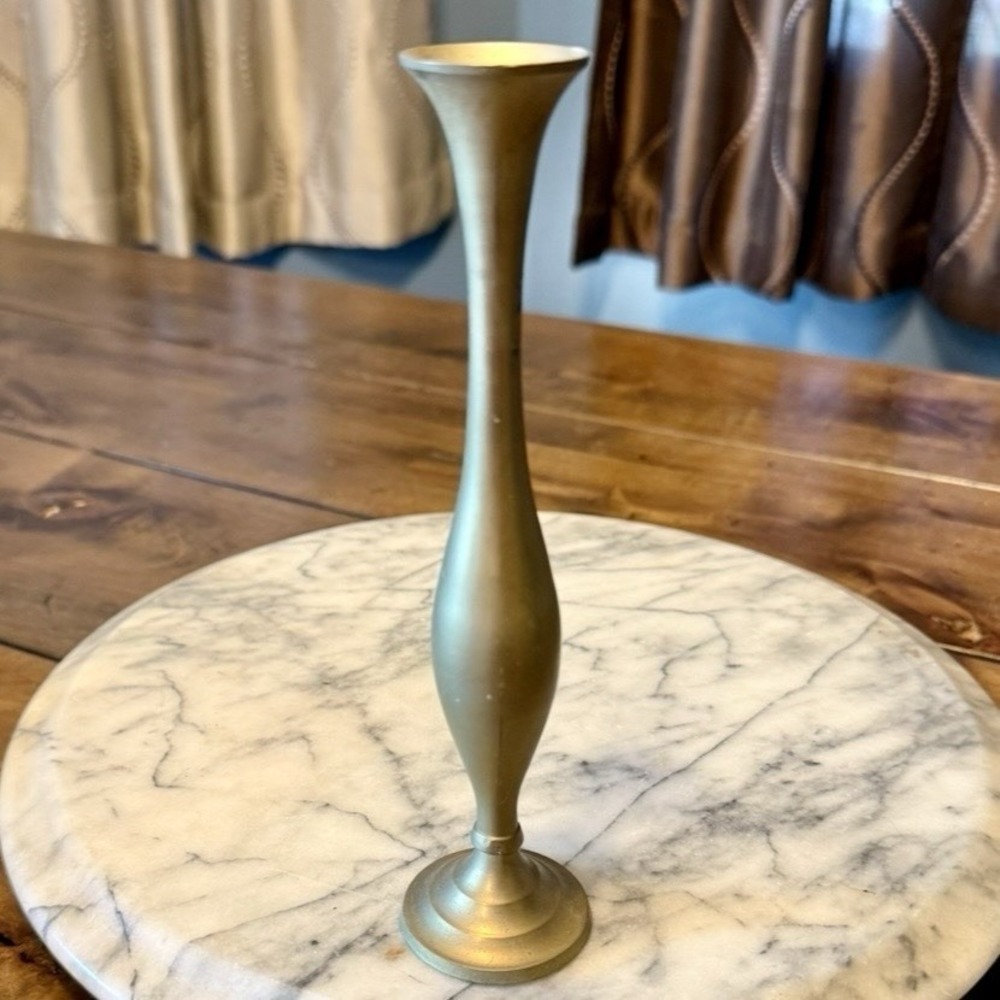 VTG 1960s 60s MCM Fluted Brass Flower Floral Bud Vase 7.5" Patina India